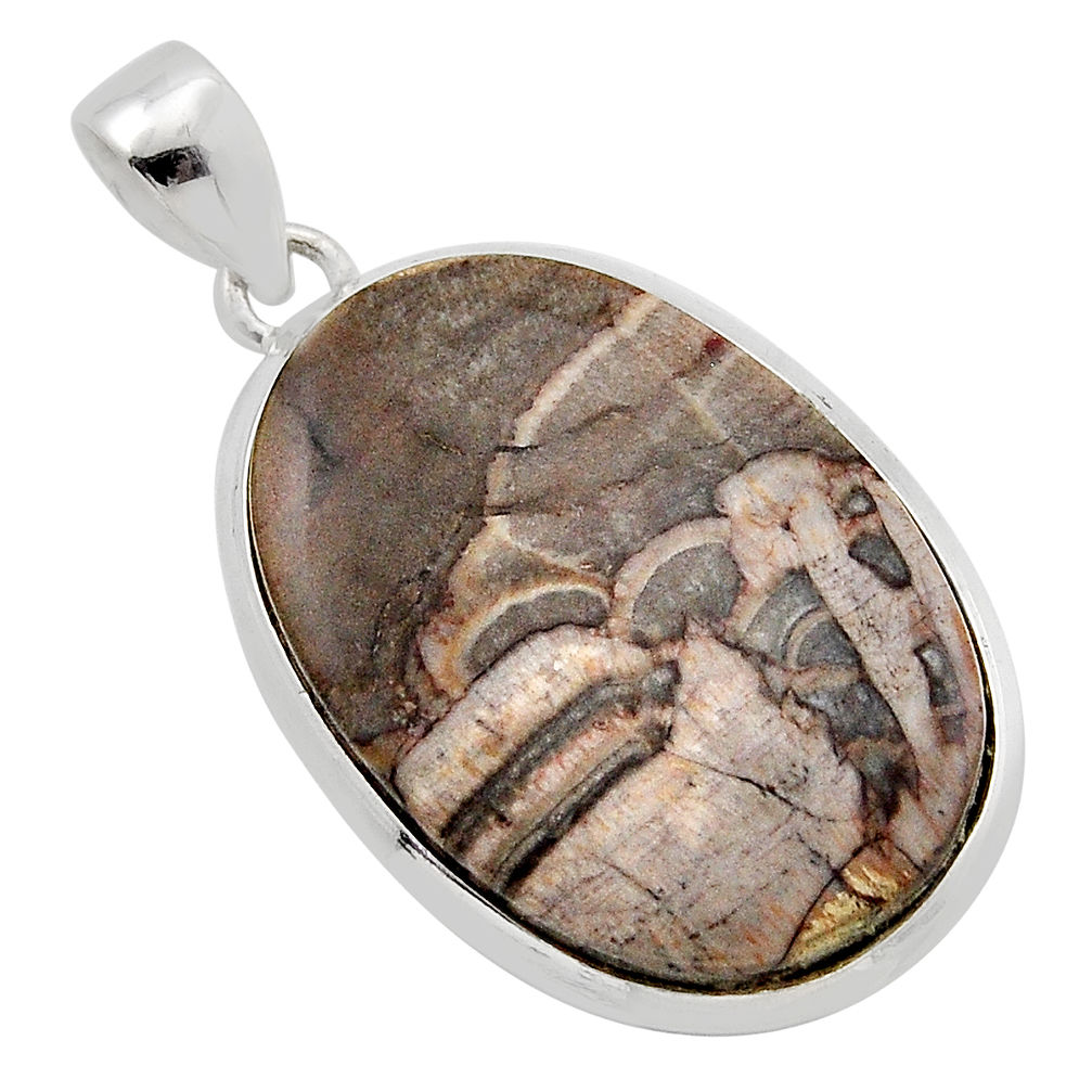 17.95cts natural brown mushroom rhyolite oval 925 sterling silver pendant y86879