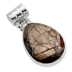 15.02cts natural brown mushroom rhyolite pear 925 sterling silver pendant y86846