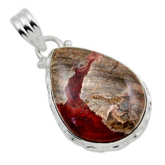 14.14cts natural brown mushroom rhyolite pear 925 sterling silver pendant y89881