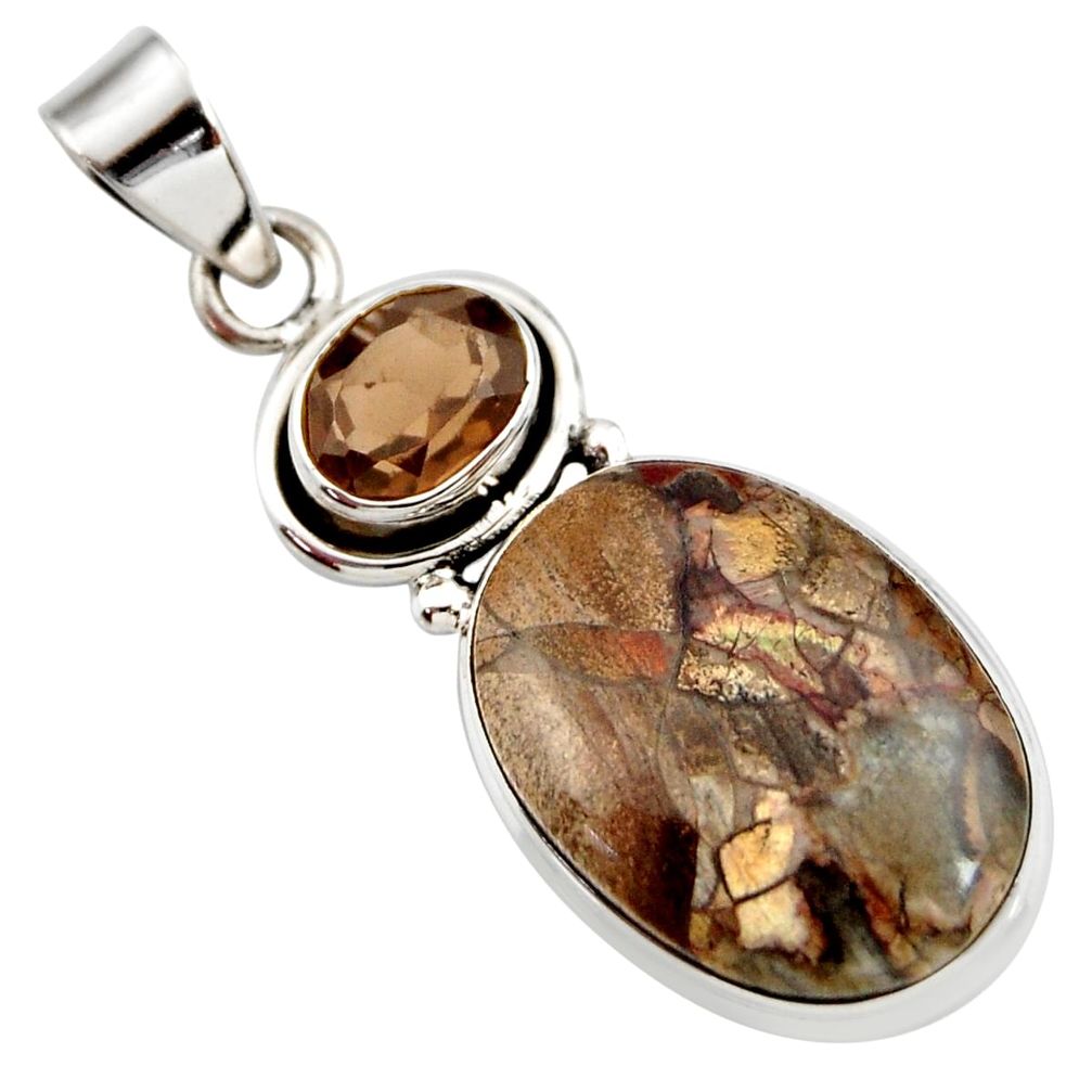  brown mushroom rhyolite smoky topaz 925 silver pendant d42249