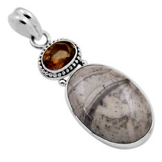 15.16cts natural brown mushroom rhyolite smoky topaz 925 silver pendant n25248