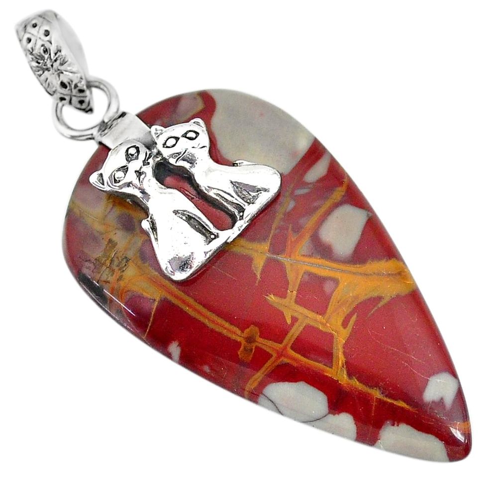 26.30cts natural brown noreena jasper 925 silver two cats pendant r91251
