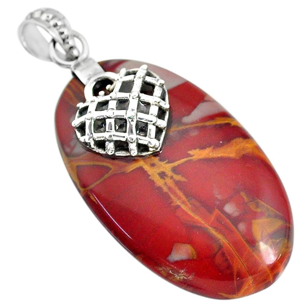 40.67cts natural brown noreena jasper 925 sterling silver heart pendant r91250