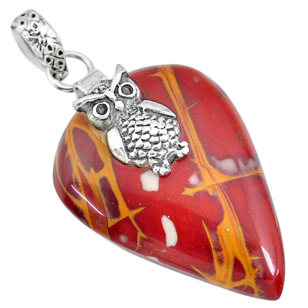 30.87cts natural brown noreena jasper 925 sterling silver owl pendant r91255