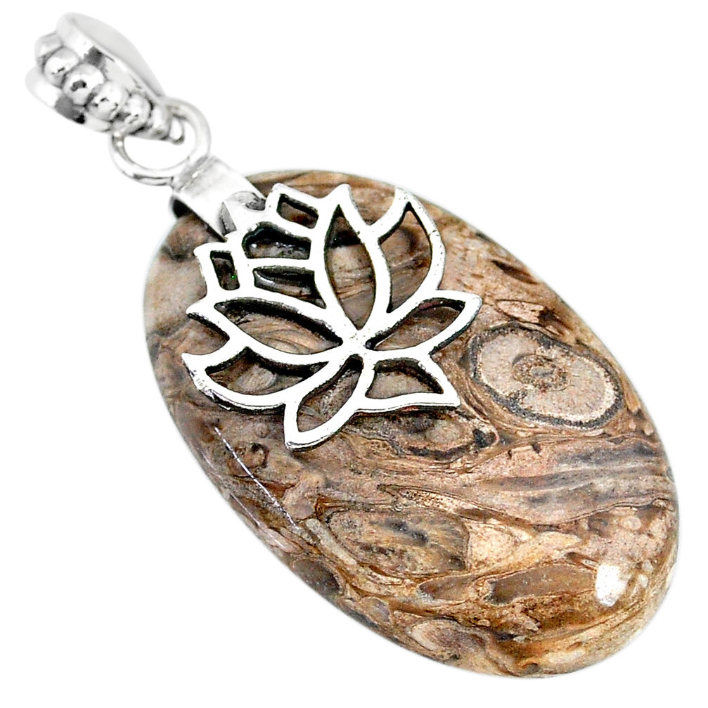 23.97cts natural brown palm root agate 925 sterling silver pendant r91166