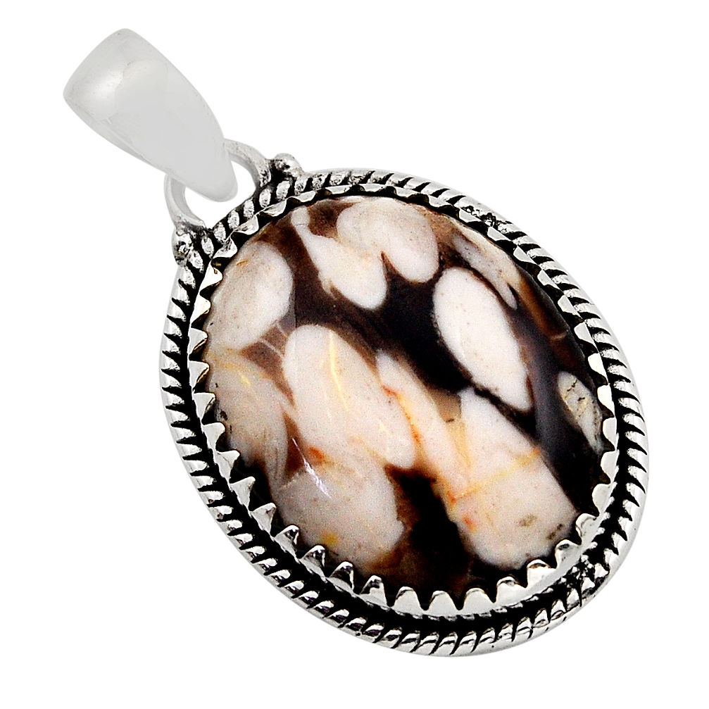 16.06cts natural brown peanut petrified wood fossil 925 silver pendant n1001