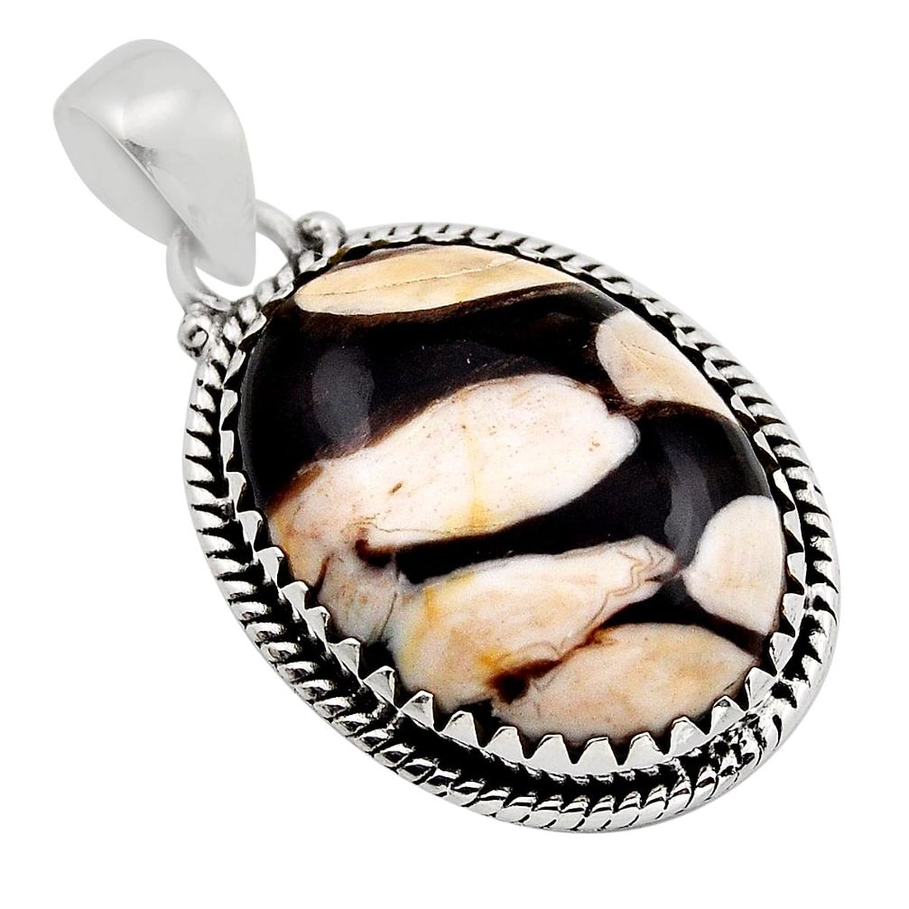 16.87cts natural brown peanut petrified wood fossil 925 silver pendant n1010