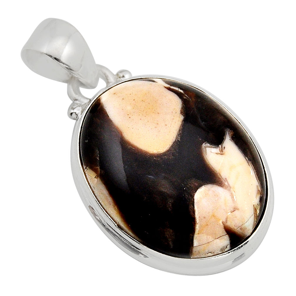 13.15cts natural brown peanut petrified wood fossil 925 silver pendant n1014
