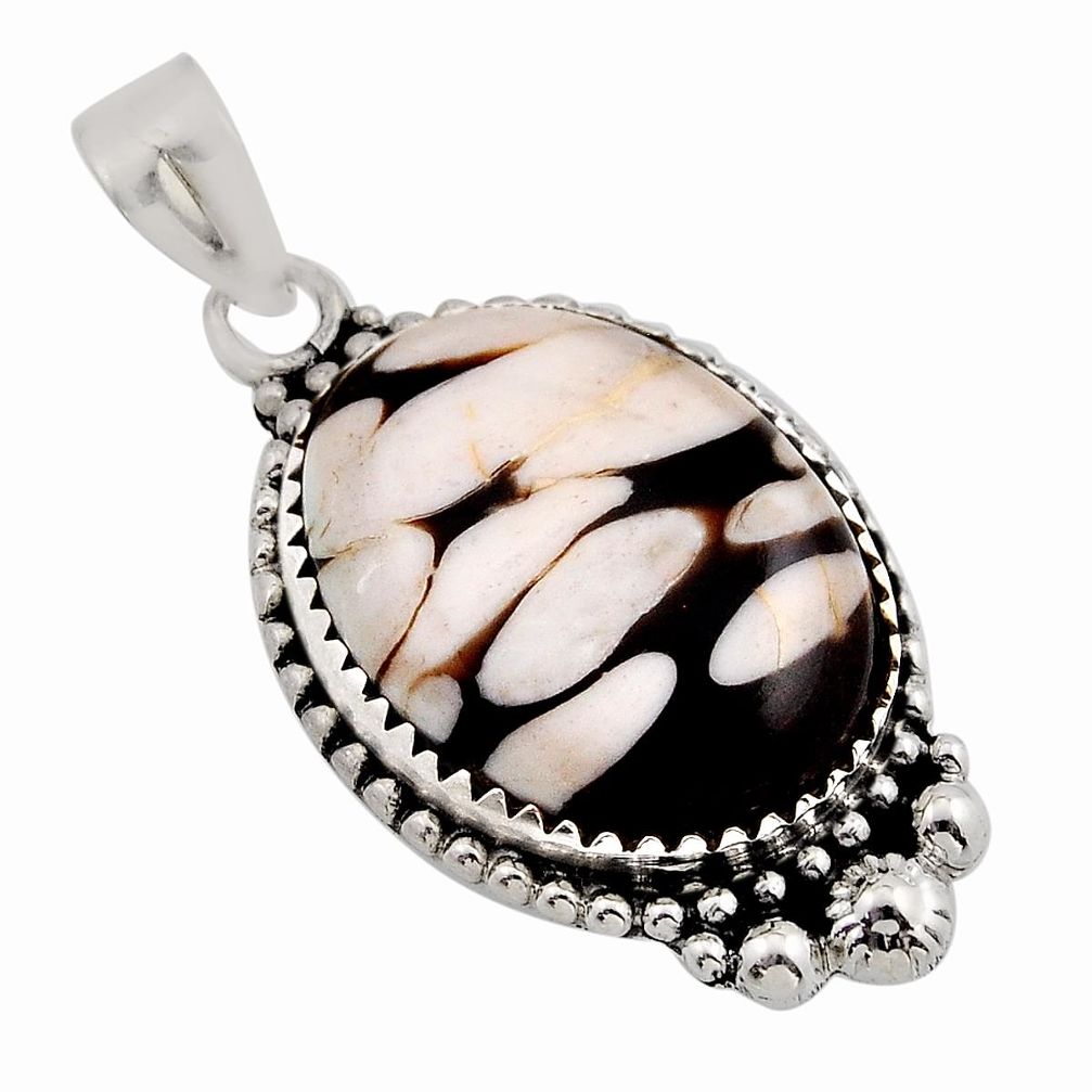 17.55cts natural brown peanut petrified wood fossil 925 silver pendant n2147