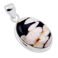 12.07cts natural brown peanut petrified wood fossil 925 silver pendant n51543
