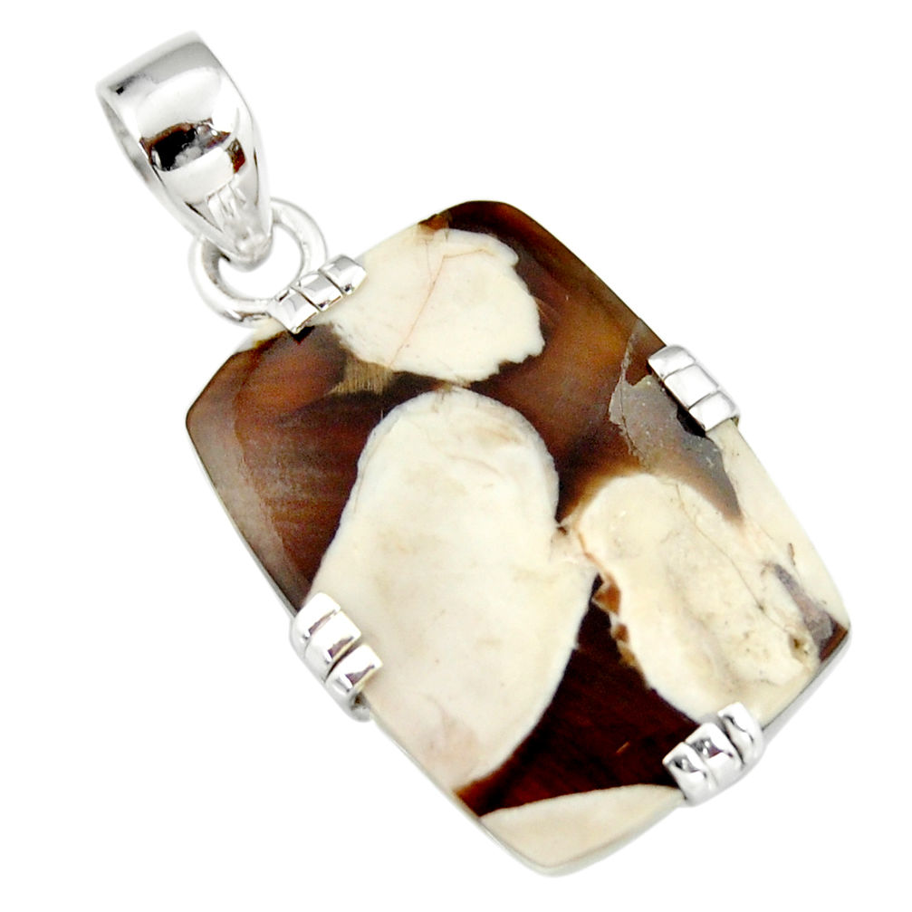 15.36cts natural brown peanut petrified wood fossil 925 silver pendant r20081