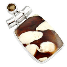 16.73cts natural brown peanut petrified wood fossil 925 silver pendant r20082