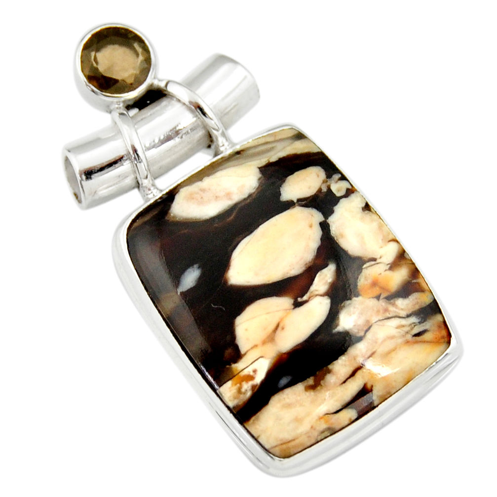 18.70cts natural brown peanut petrified wood fossil 925 silver pendant r20085