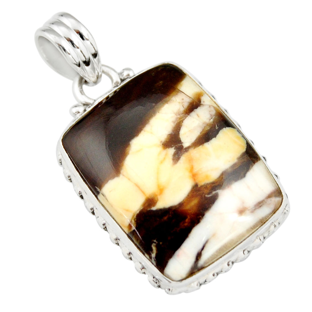 18.15cts natural brown peanut petrified wood fossil 925 silver pendant r20086