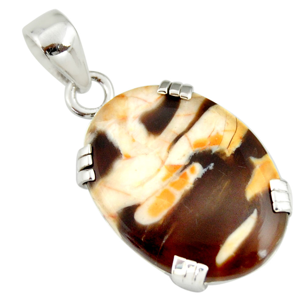 14.25cts natural brown peanut petrified wood fossil 925 silver pendant r20090