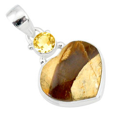 10.08cts natural brown peanut petrified wood fossil 925 silver pendant r86421