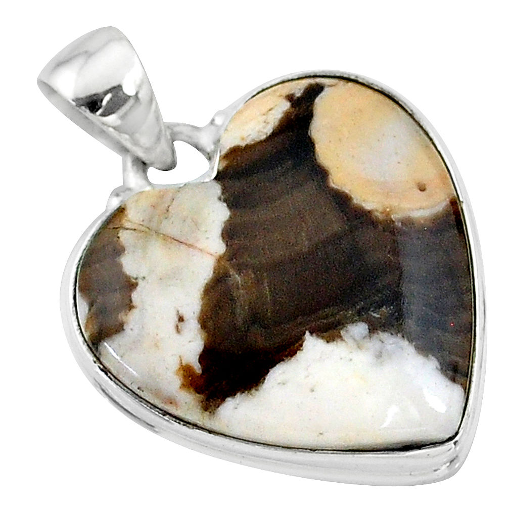 18.70cts natural brown peanut petrified wood fossil 925 silver pendant t13249
