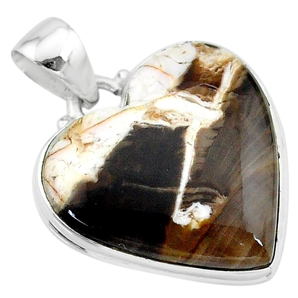 16.20cts natural brown peanut petrified wood fossil 925 silver pendant t13277