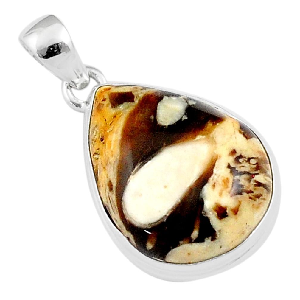 14.72cts natural brown peanut petrified wood fossil 925 silver pendant u21237