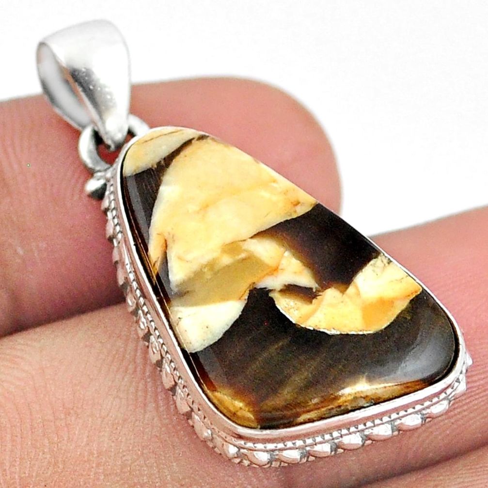 16.20cts natural brown peanut petrified wood fossil 925 silver pendant u22162