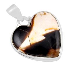 17.98cts natural brown peanut petrified wood fossil 925 silver pendant y51700