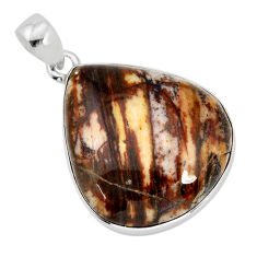 22.00cts natural brown peanut petrified wood fossil 925 silver pendant y77338