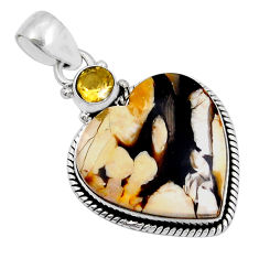 15.07cts natural brown peanut petrified wood fossil citrine silver pendant y5613