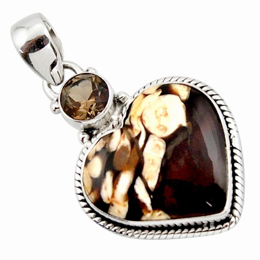 13.67cts natural brown peanut petrified wood fossil heart silver pendant r43970