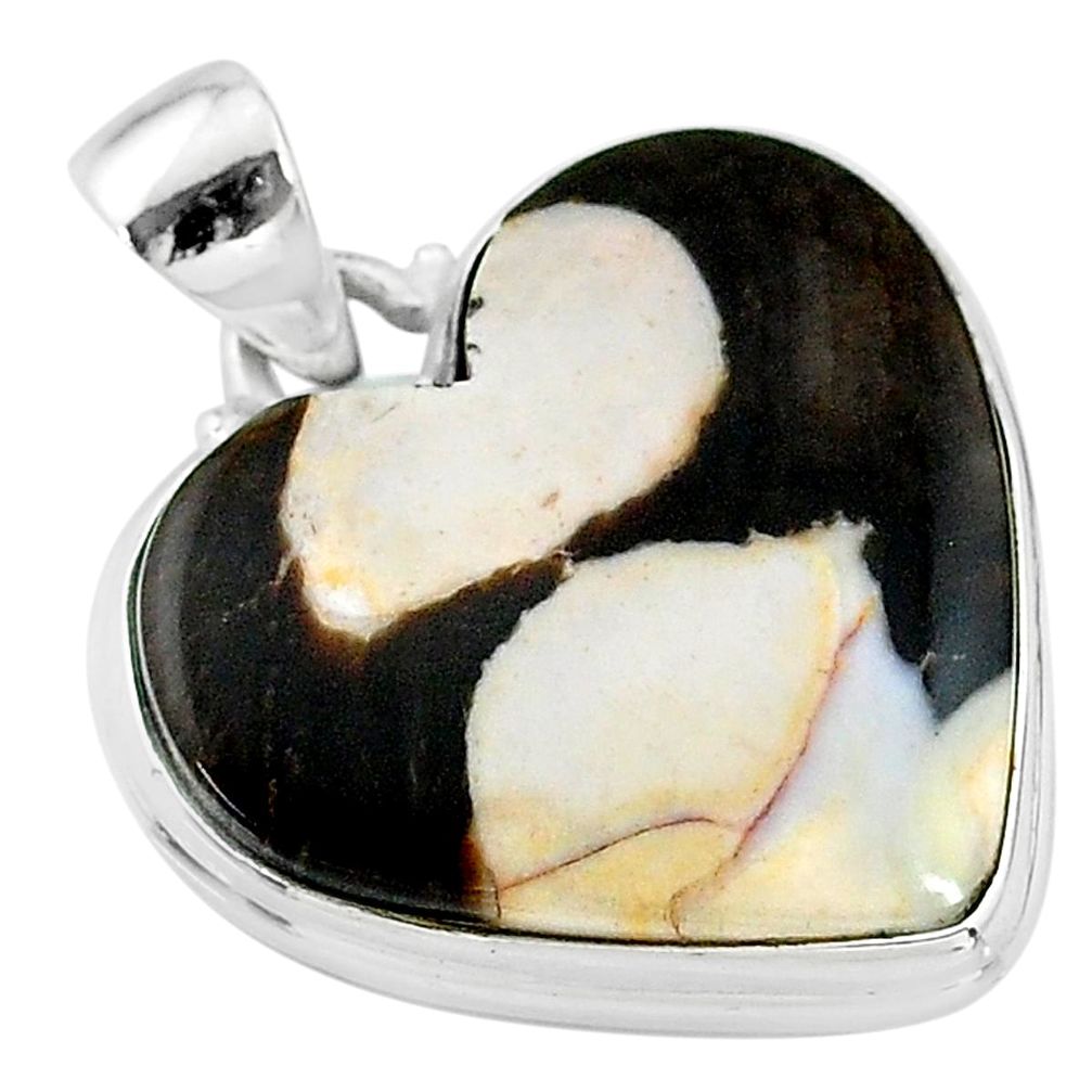 19.20cts natural brown peanut petrified wood fossil heart silver pendant t13259