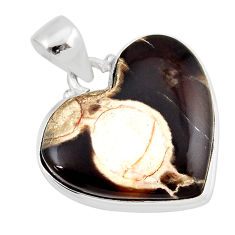 14.47cts natural brown peanut petrified wood fossil heart silver pendant y52668