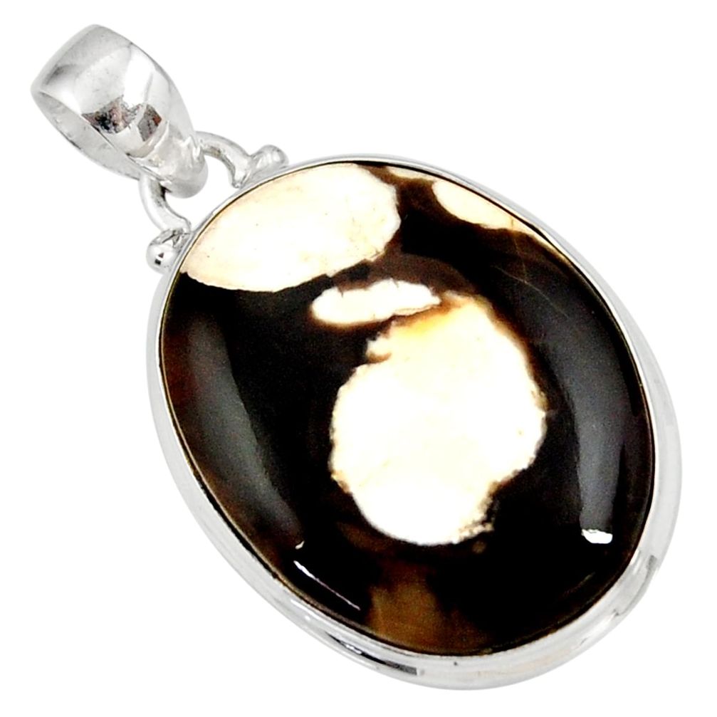  brown peanut petrified wood fossil oval silver pendant d41390