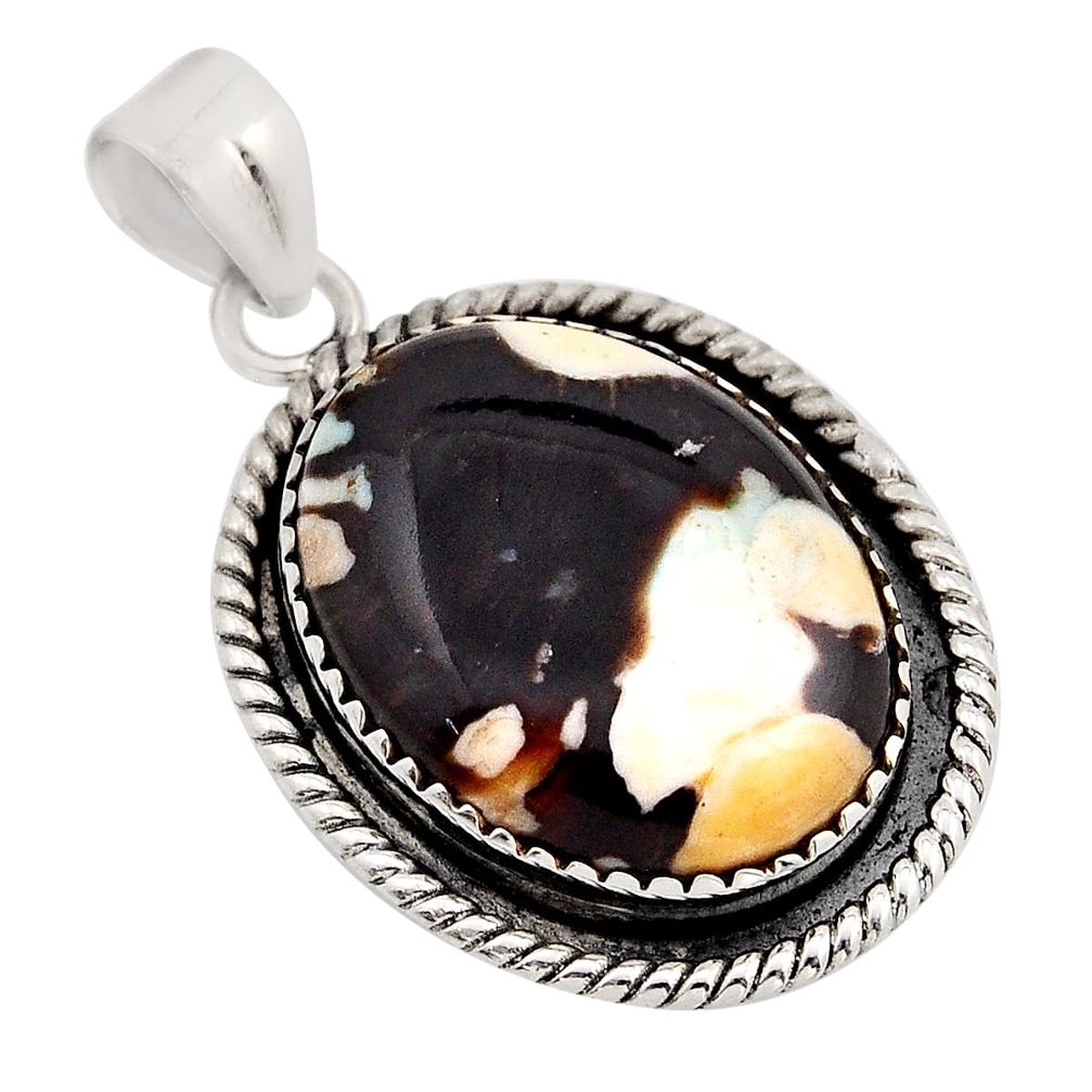 16.65cts natural brown peanut petrified wood fossil oval silver pendant n2142