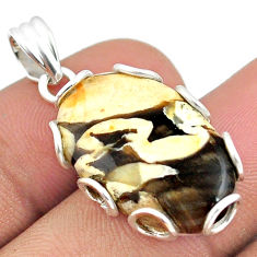 13.68cts natural brown peanut petrified wood fossil oval silver pendant u22172