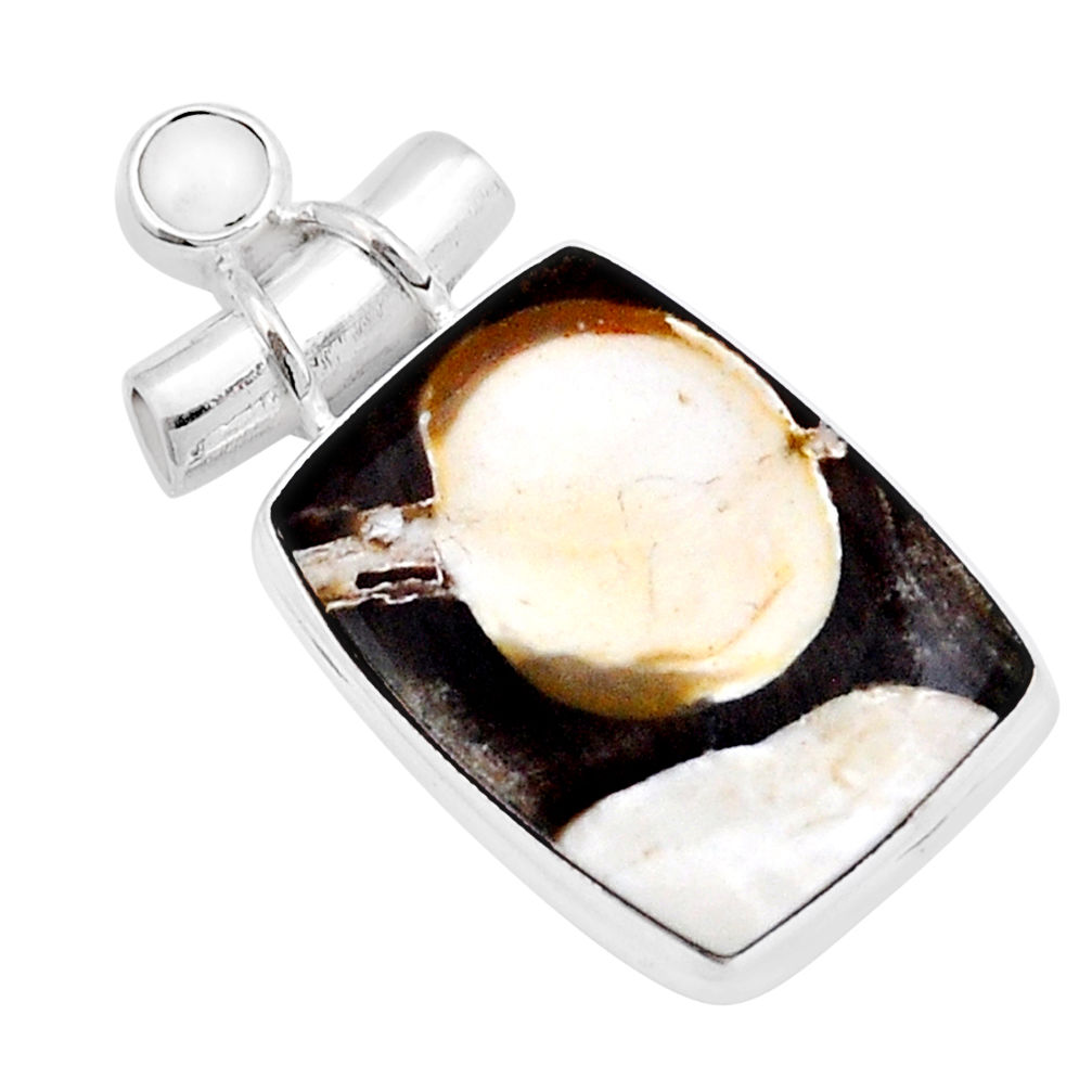 17.83cts natural brown peanut petrified wood fossil pearl silver pendant y5907