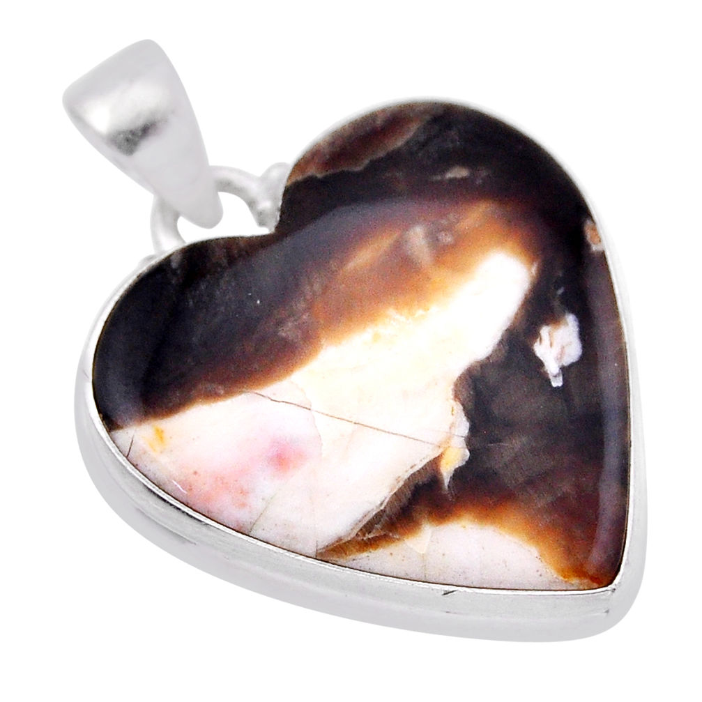 18.22cts natural brown peanut petrified wood fossil silver heart pendant n51170