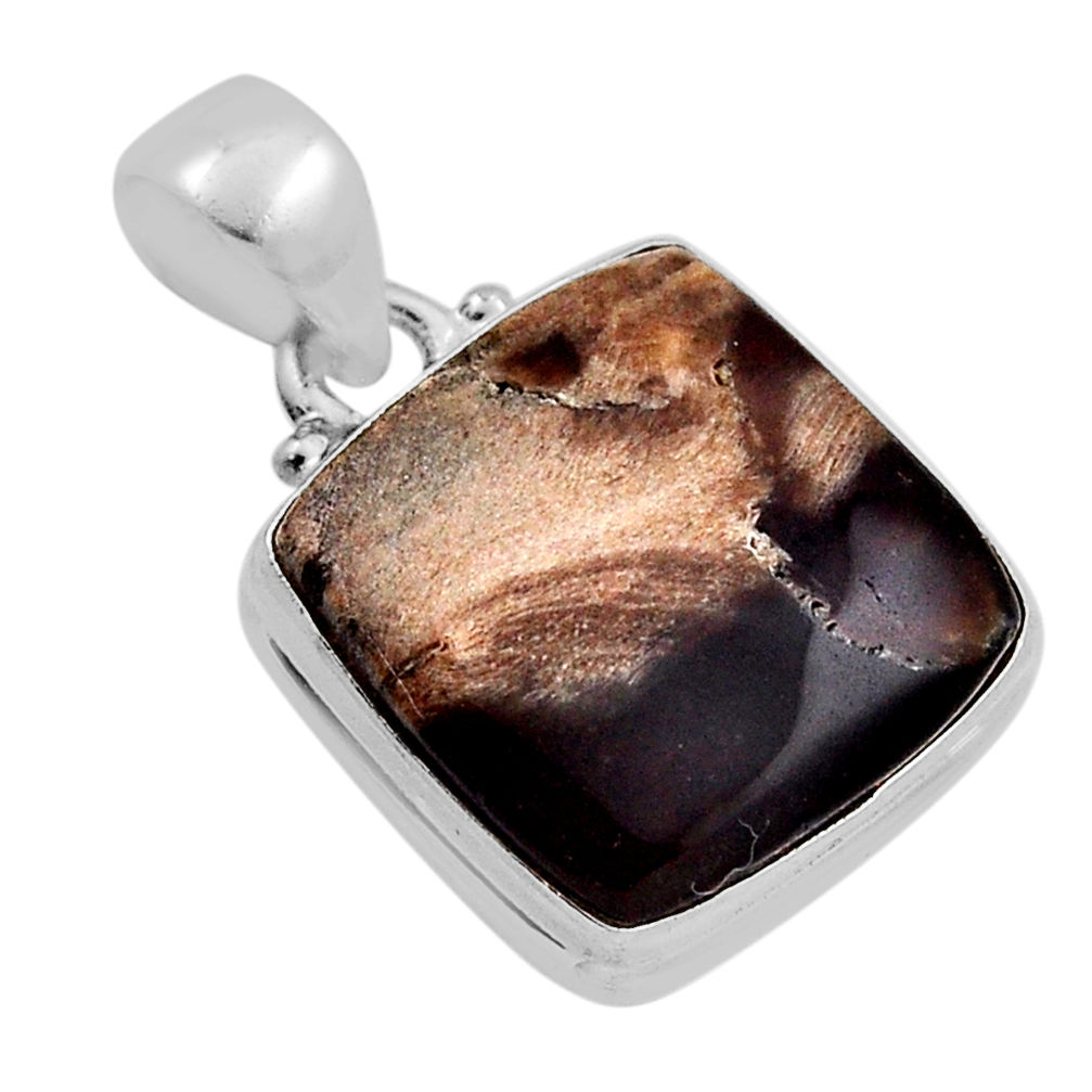 11.57cts natural brown petrified palm wood 925 sterling silver pendant n25121