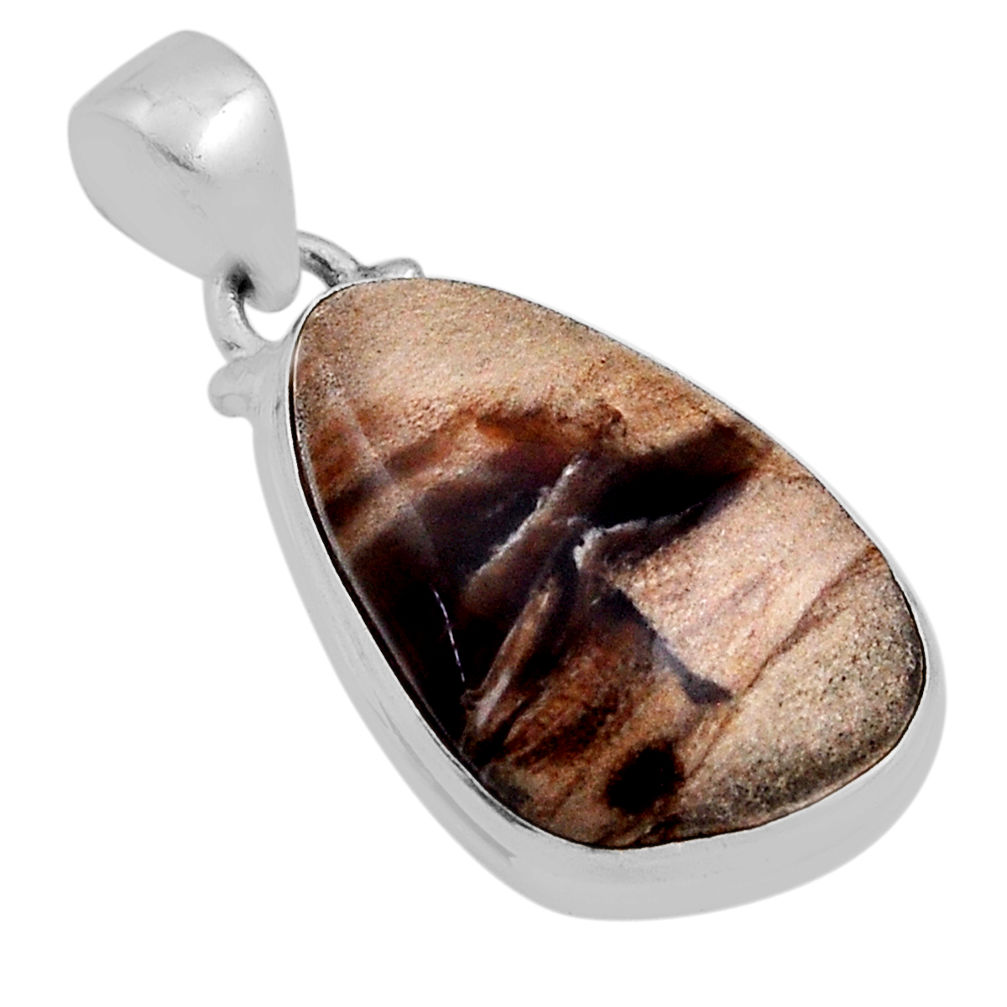 10.76cts natural brown petrified palm wood 925 sterling silver pendant n25138