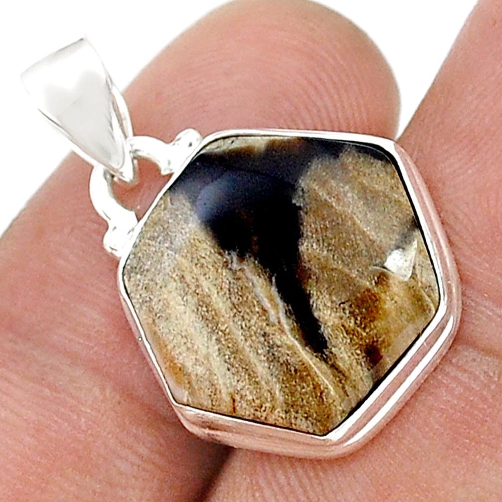 11.45cts natural brown petrified palm wood 925 sterling silver pendant u78311