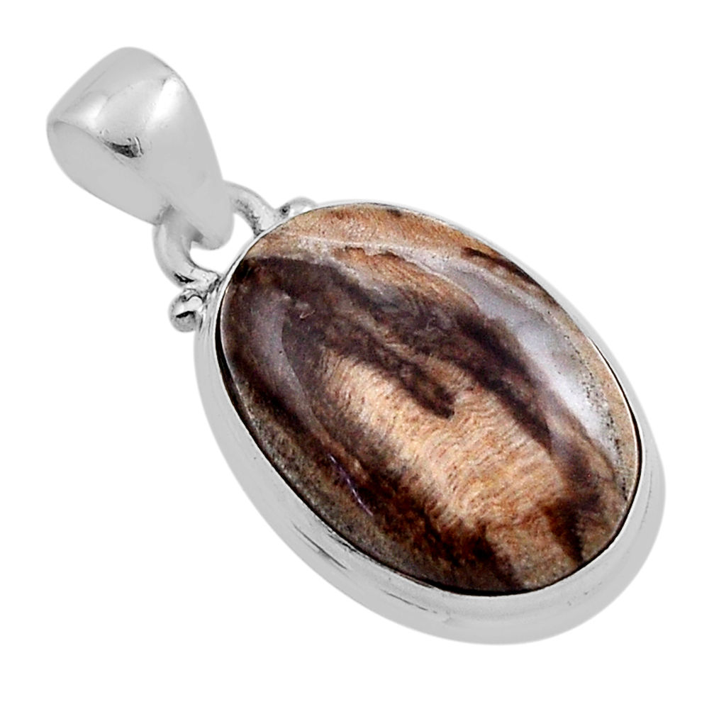 11.69cts natural brown petrified palm wood oval sterling silver pendant n25123