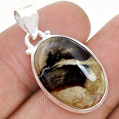 12.53cts natural brown petrified palm wood oval sterling silver pendant u78312