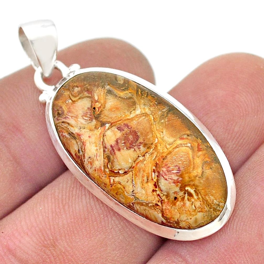 13.97cts natural brown picture jasper 925 sterling silver pendant jewelry d48610
