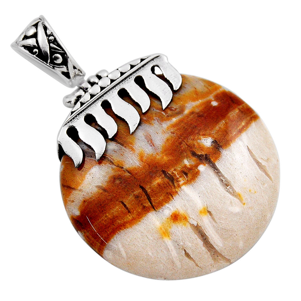 52.12cts natural brown picture jasper 925 sterling silver pendant jewelry n25301