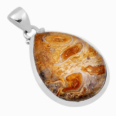 17.78cts natural brown picture jasper 925 sterling silver pendant jewelry n29564
