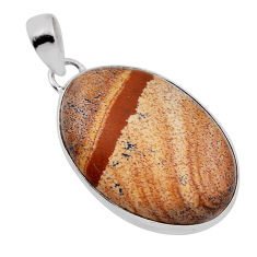 21.48cts natural brown picture jasper 925 sterling silver pendant jewelry n30736