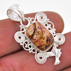 6.48cts natural brown picture jasper 925 sterling silver pendant jewelry n46602