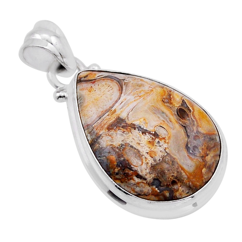 14.59cts natural brown picture jasper 925 sterling silver pendant jewelry n51554