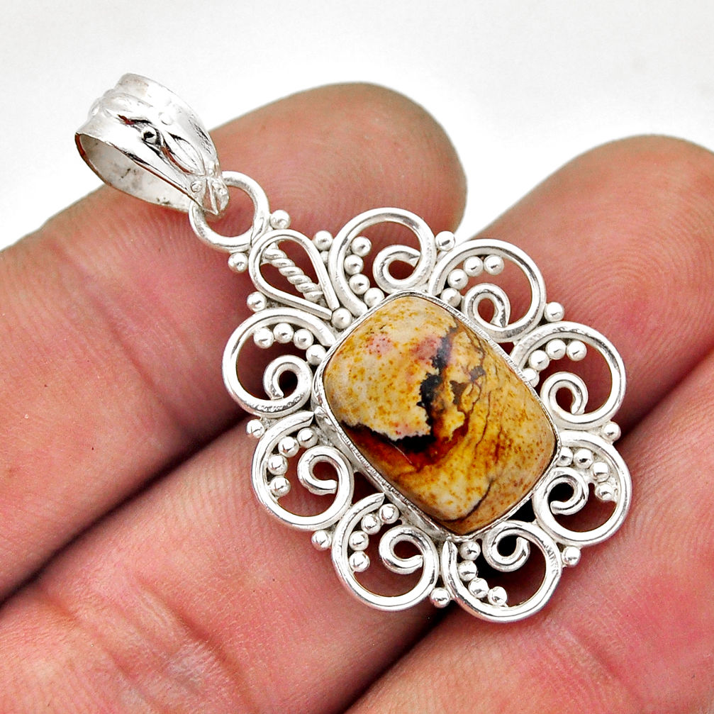 6.04cts natural brown picture jasper 925 sterling silver pendant jewelry n51607