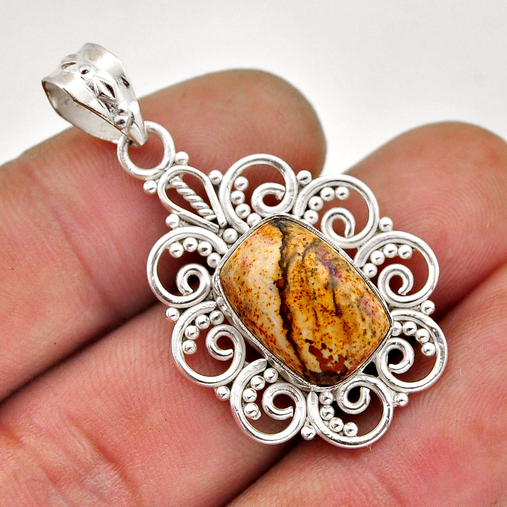 6.04cts natural brown picture jasper 925 sterling silver pendant jewelry n51619