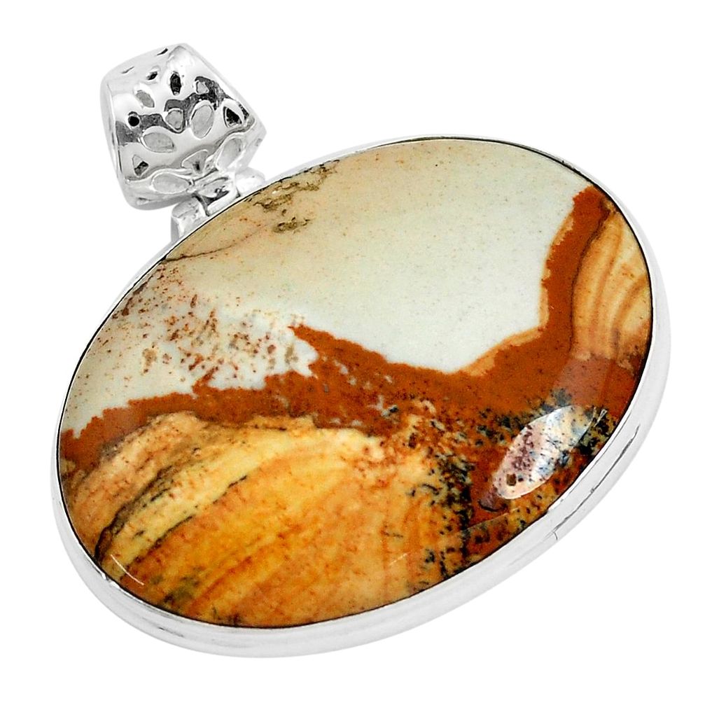 38.70cts natural brown picture jasper 925 sterling silver pendant jewelry p46828