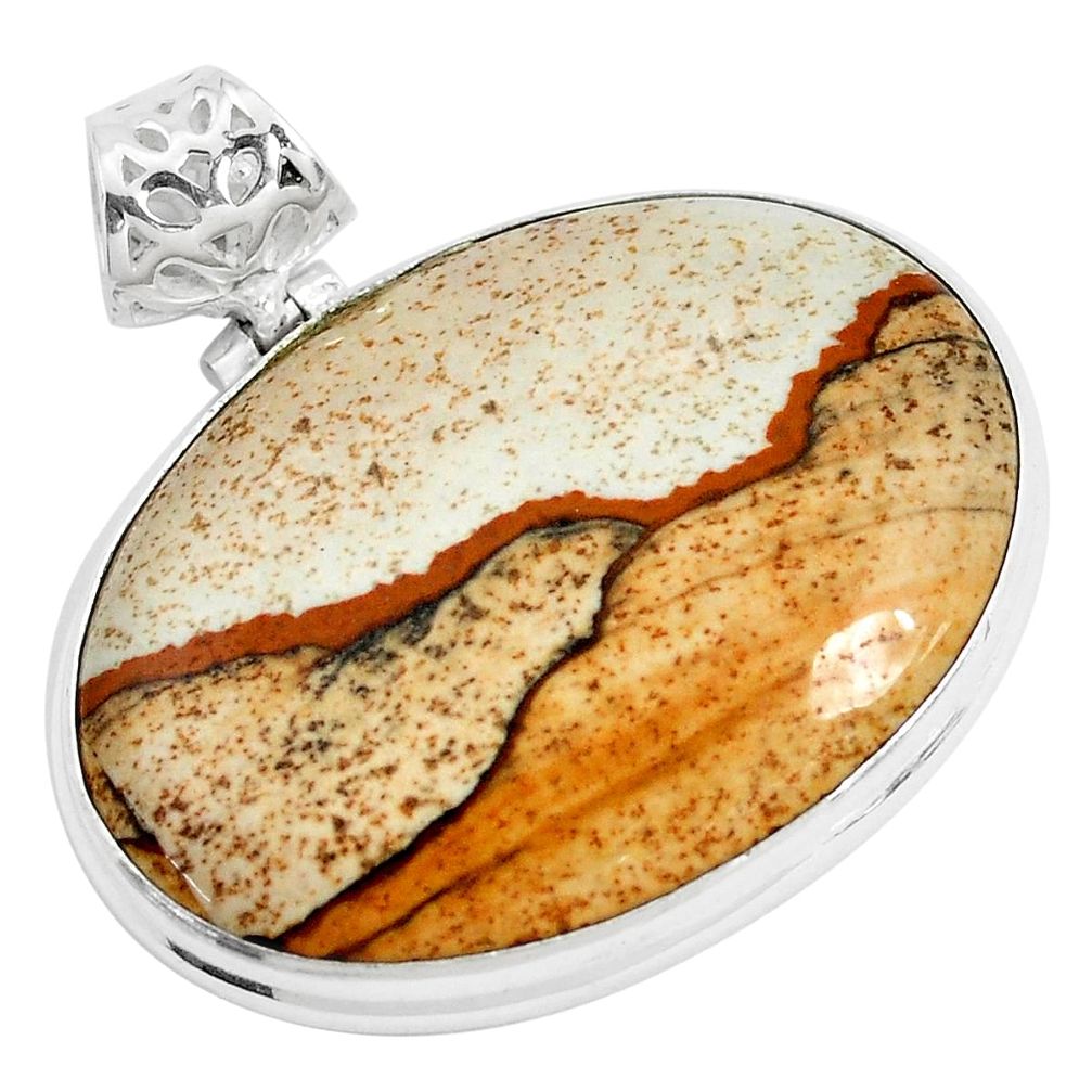  brown picture jasper 925 sterling silver pendant jewelry p46833